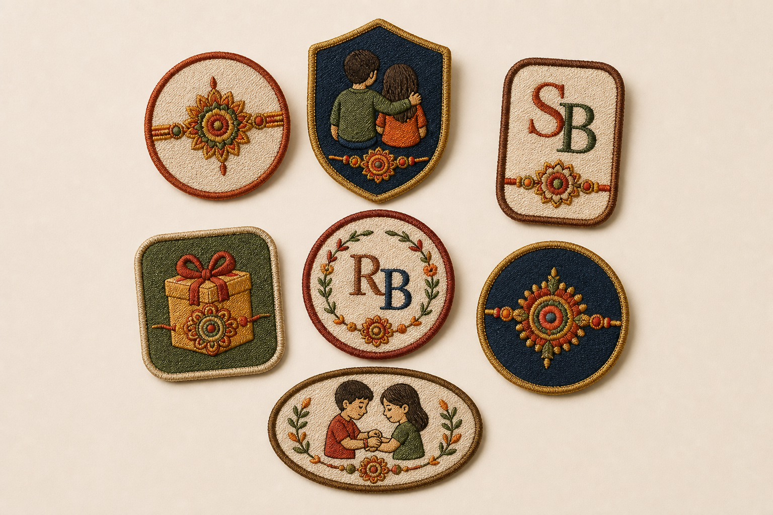 Embroidered Rakhi patches with sibling-inspired designs