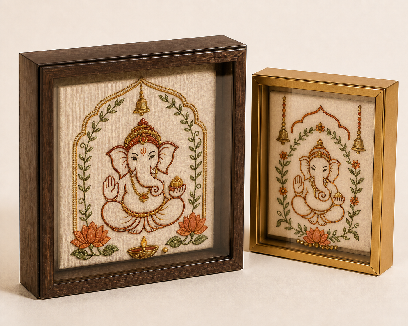 Shadow-box Ganesh Chaturthi embroidered devotional keepsake frame