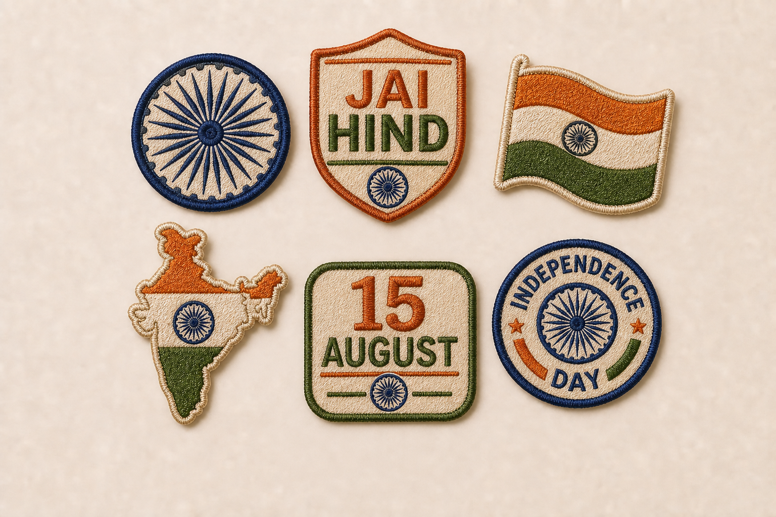Independence Day embroidered patches and badges with tricolour and Ashoka Chakra