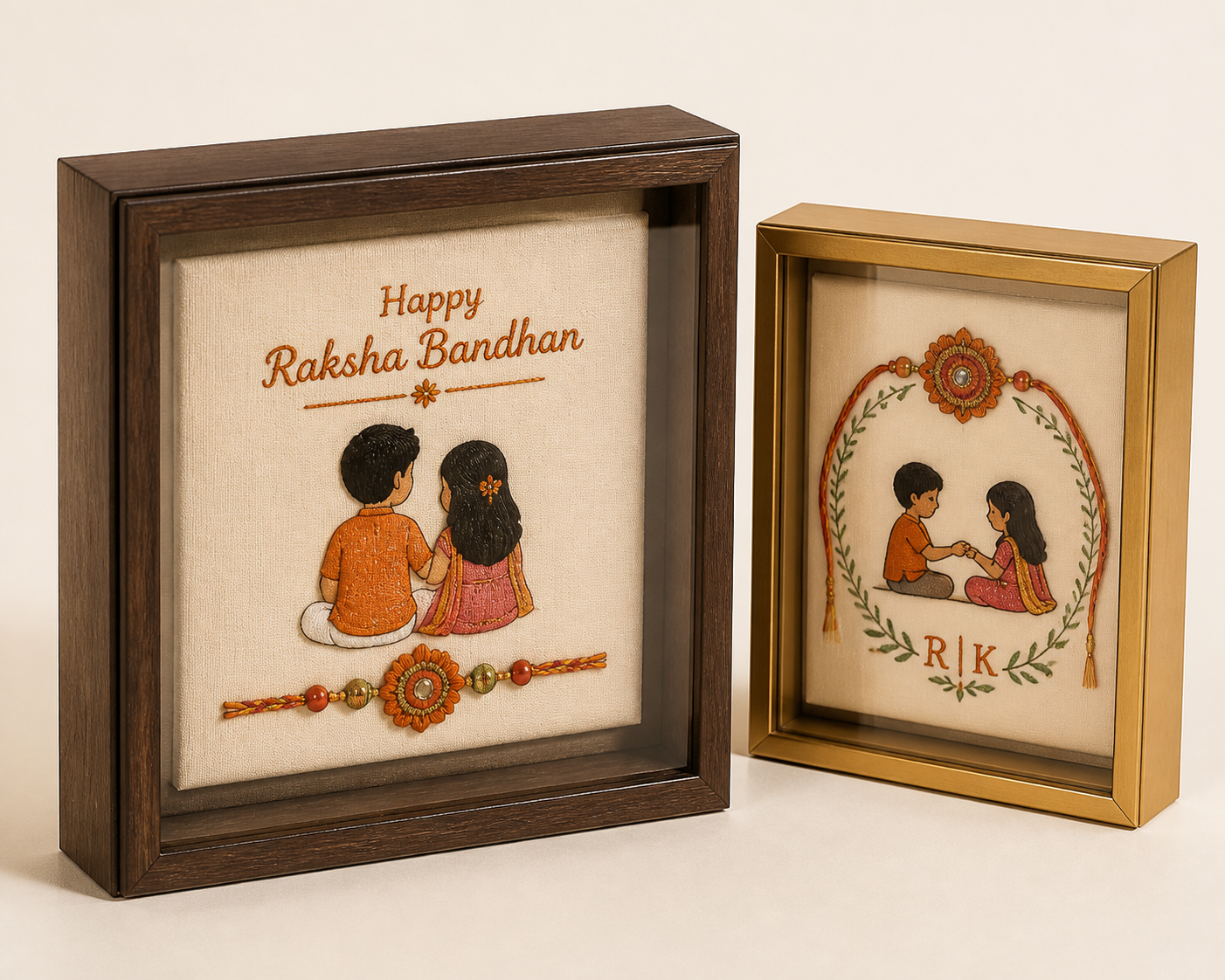 Rakhi shadow-box keepsake frame in brown and golden finish