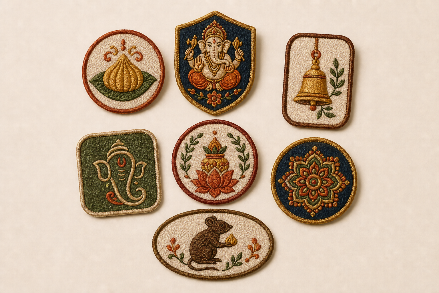 Ganesh Chaturthi embroidered festive patches for hampers and event sets