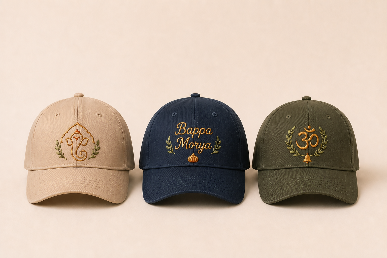 Ganesh Chaturthi embroidered caps for mandal and event teams