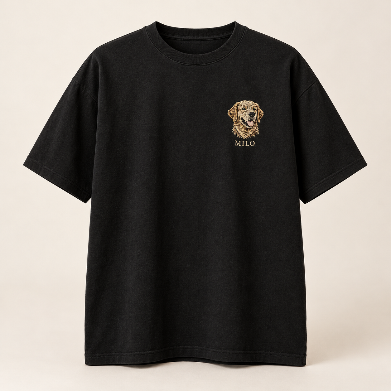 Custom Dog Portrait Embroidered Oversized T-Shirt