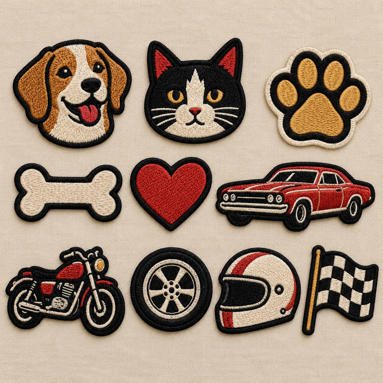 Pet & Road Mini Embroidered Patch Pack — Set of 10