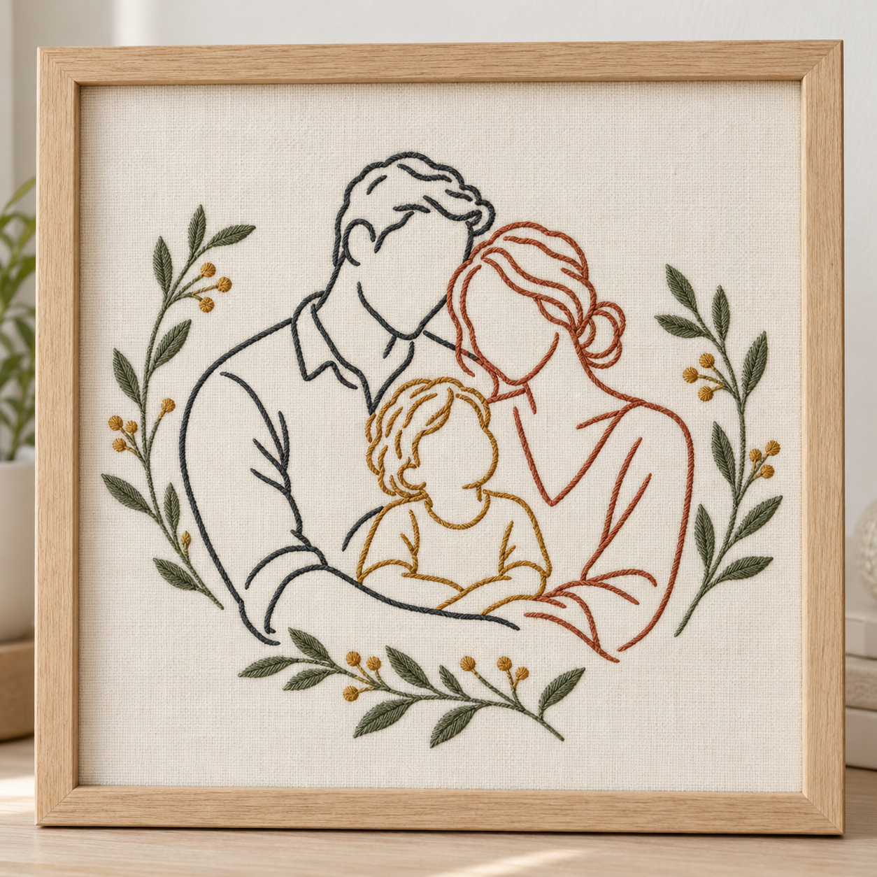 Custom Family Line Portrait Embroidered Frame