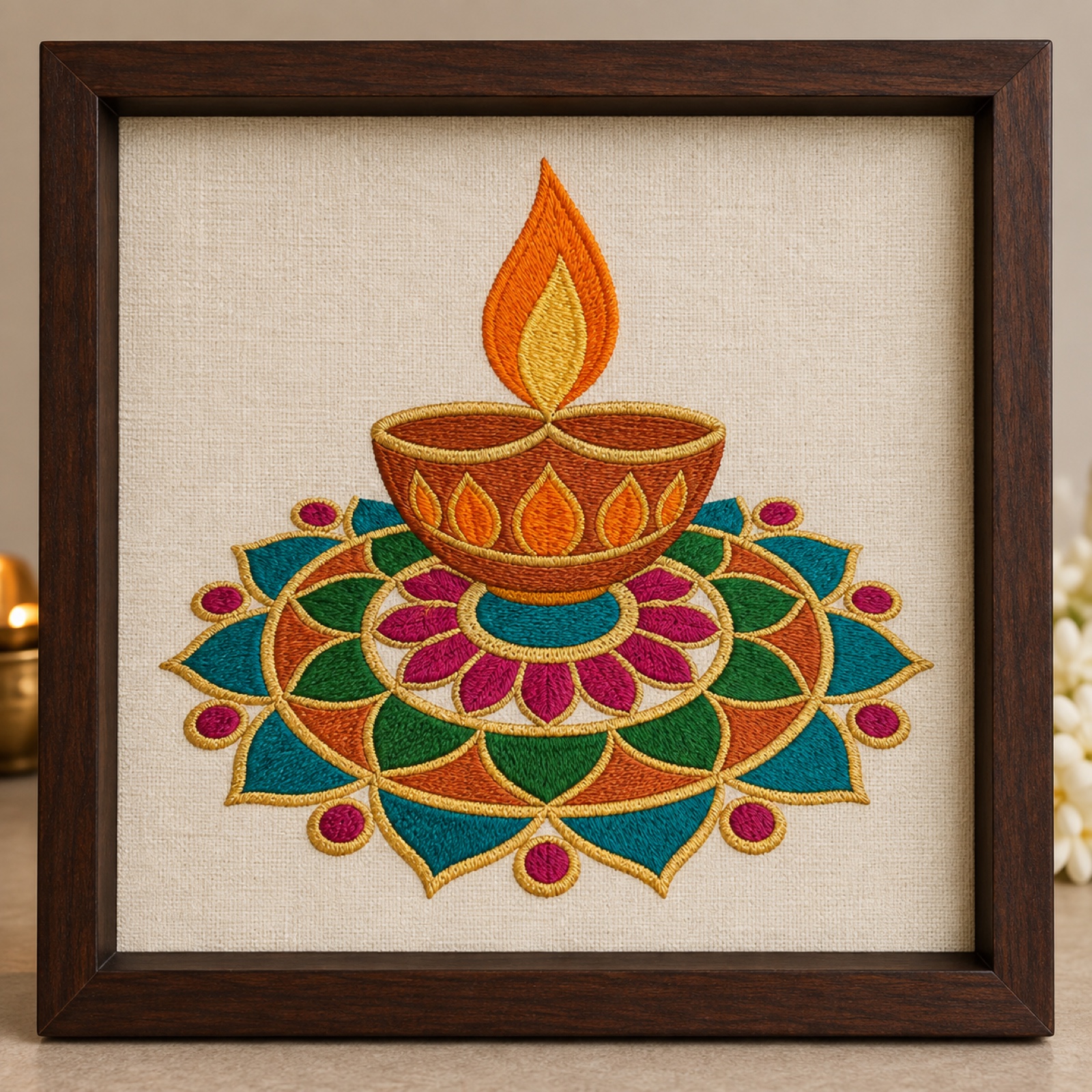 Diya & Rangoli Embroidered Frame