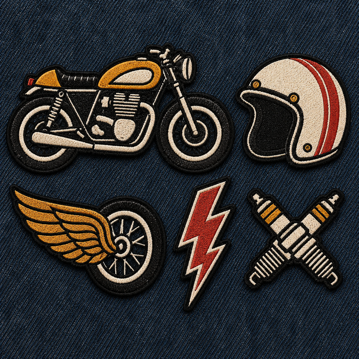 Cafe Racer Ready-Made Embroidered Patch Pack — Set of 5