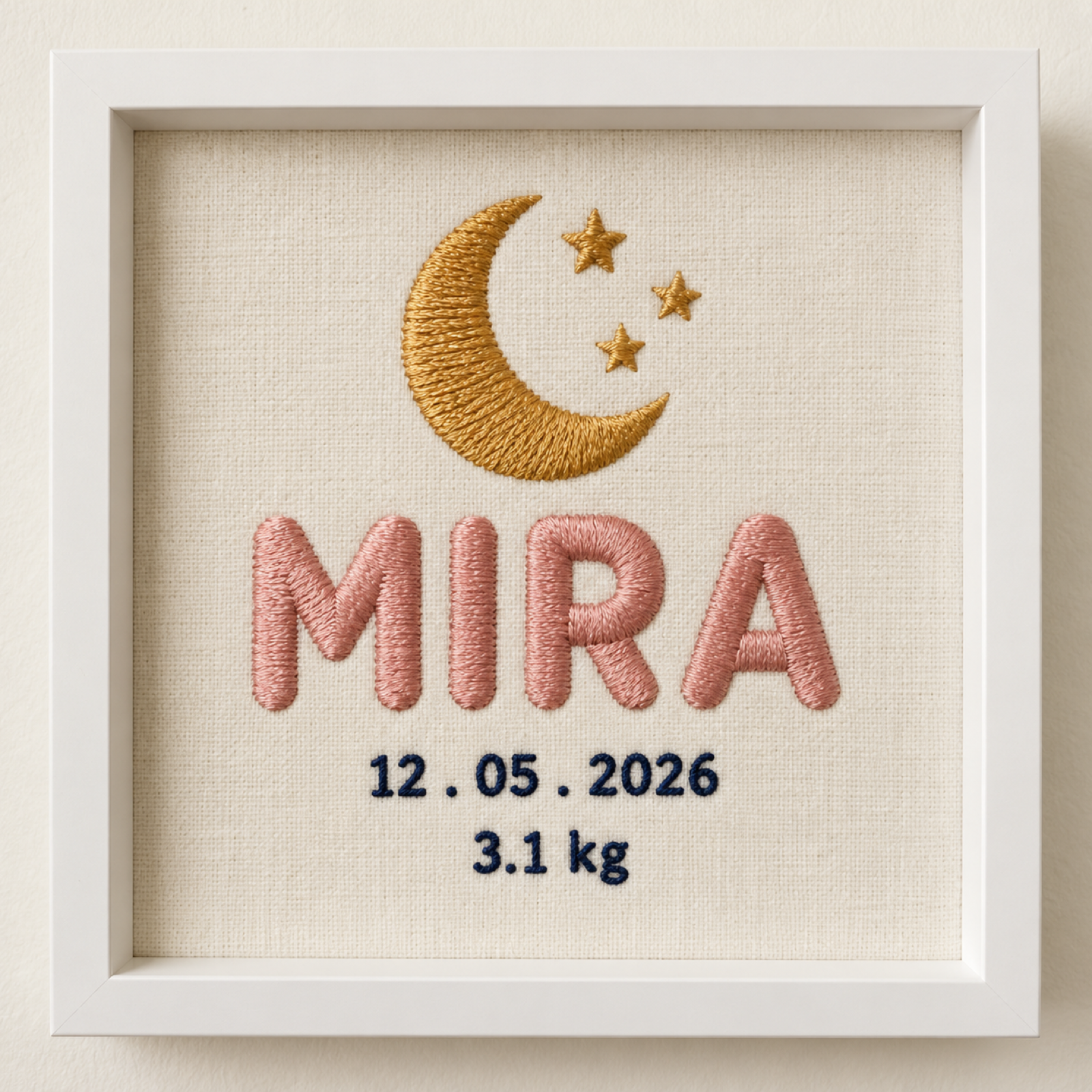 Personalised Baby Name Embroidered Frame – Nursery Wall Art