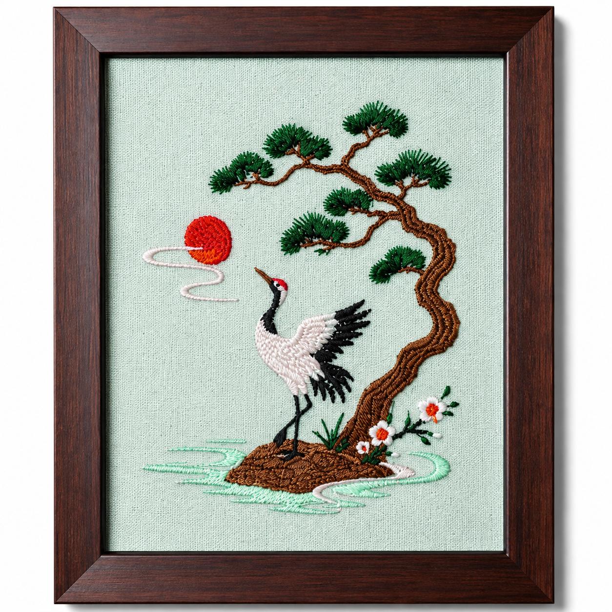 Crane Bird Embroidered Frame