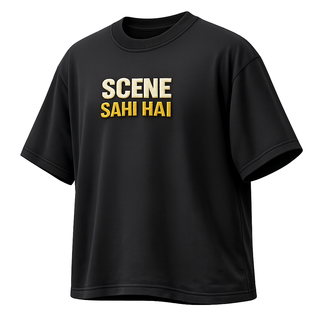 Hinglish Typography Embroidered Oversize T-Shirt