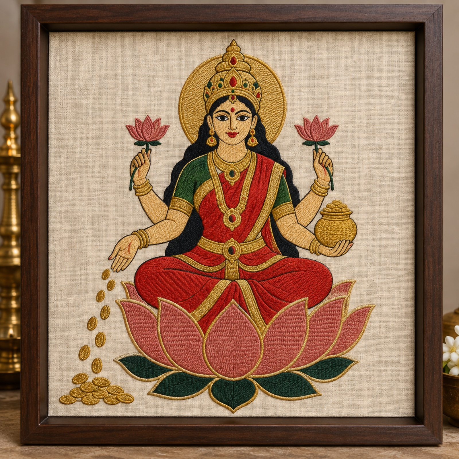 Goddess Lakshmi Embroidered Frame