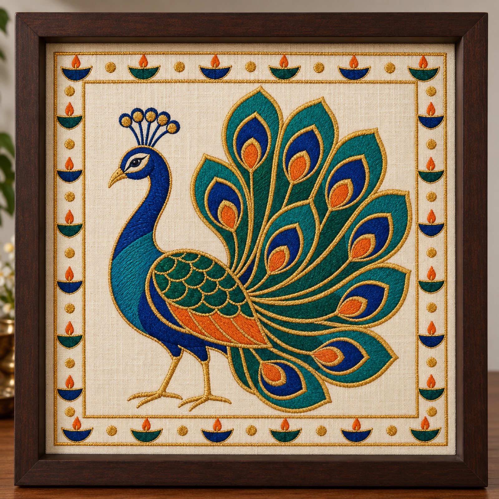 Peacock Diwali Embroidered Frame