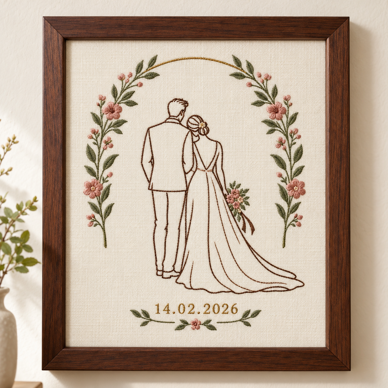 Custom Wedding Line Portrait Embroidered Frame