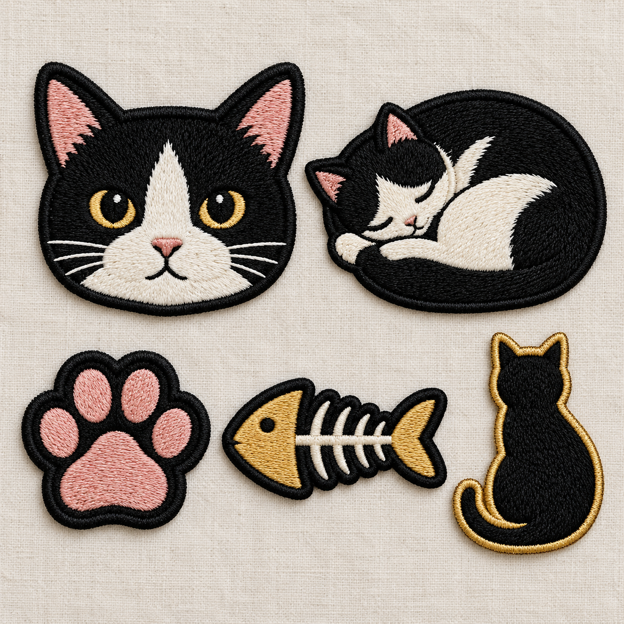 Cat Lover Ready-Made Embroidered Patch Pack — Set of 5