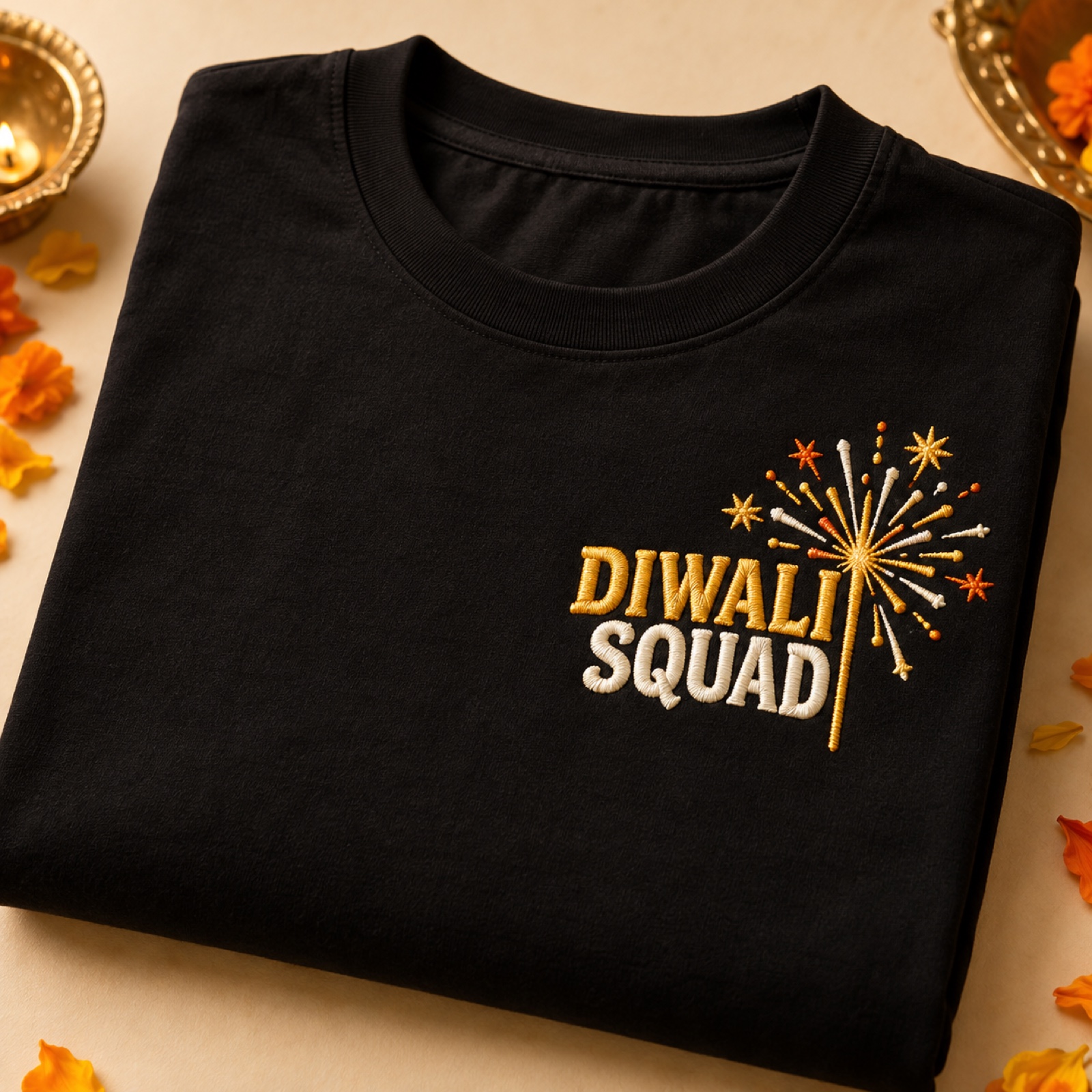 Diwali Squad Embroidered T-Shirt