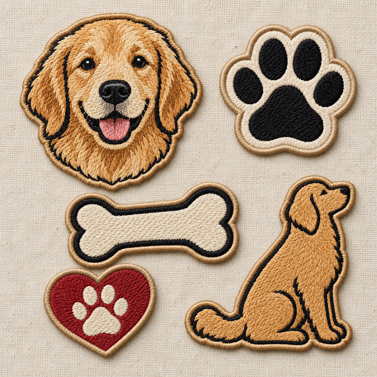 Dog Lover Ready-Made Embroidered Patch Pack — Set of 5