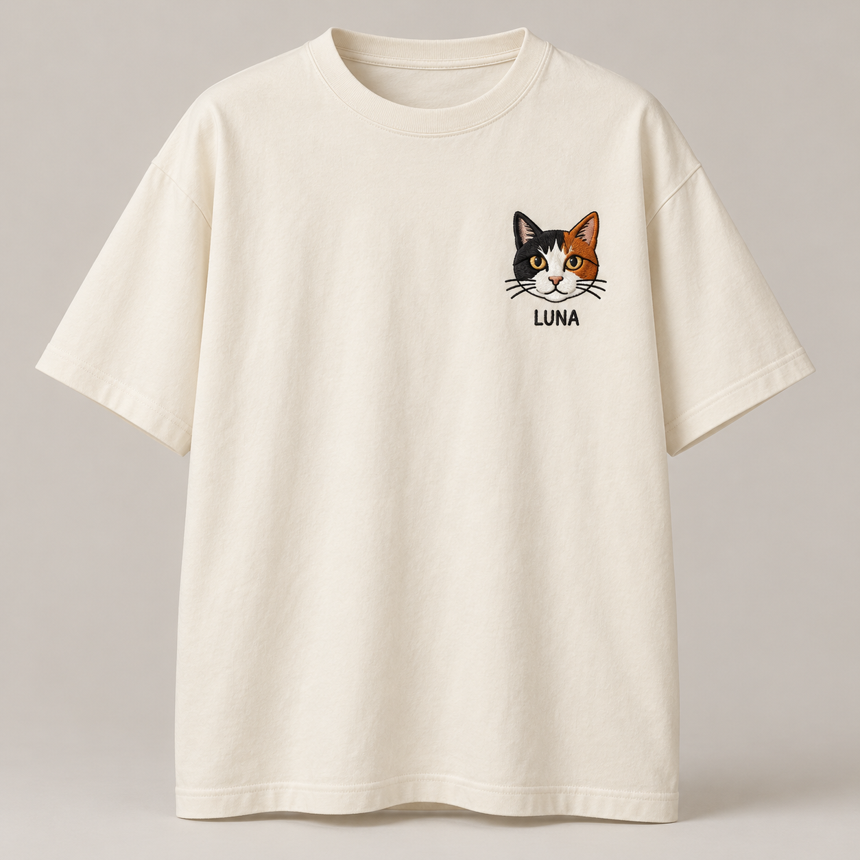 Custom Cat Portrait Embroidered Oversized T-Shirt