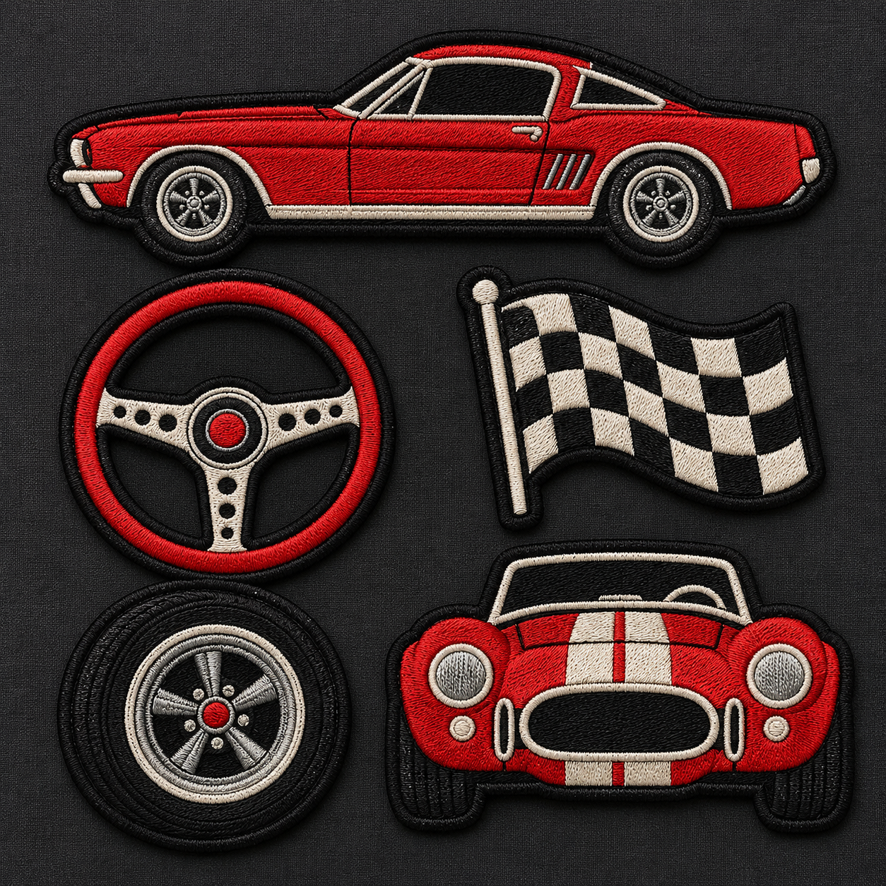 Classic Car Ready-Made Embroidered Patch Pack — Set of 5