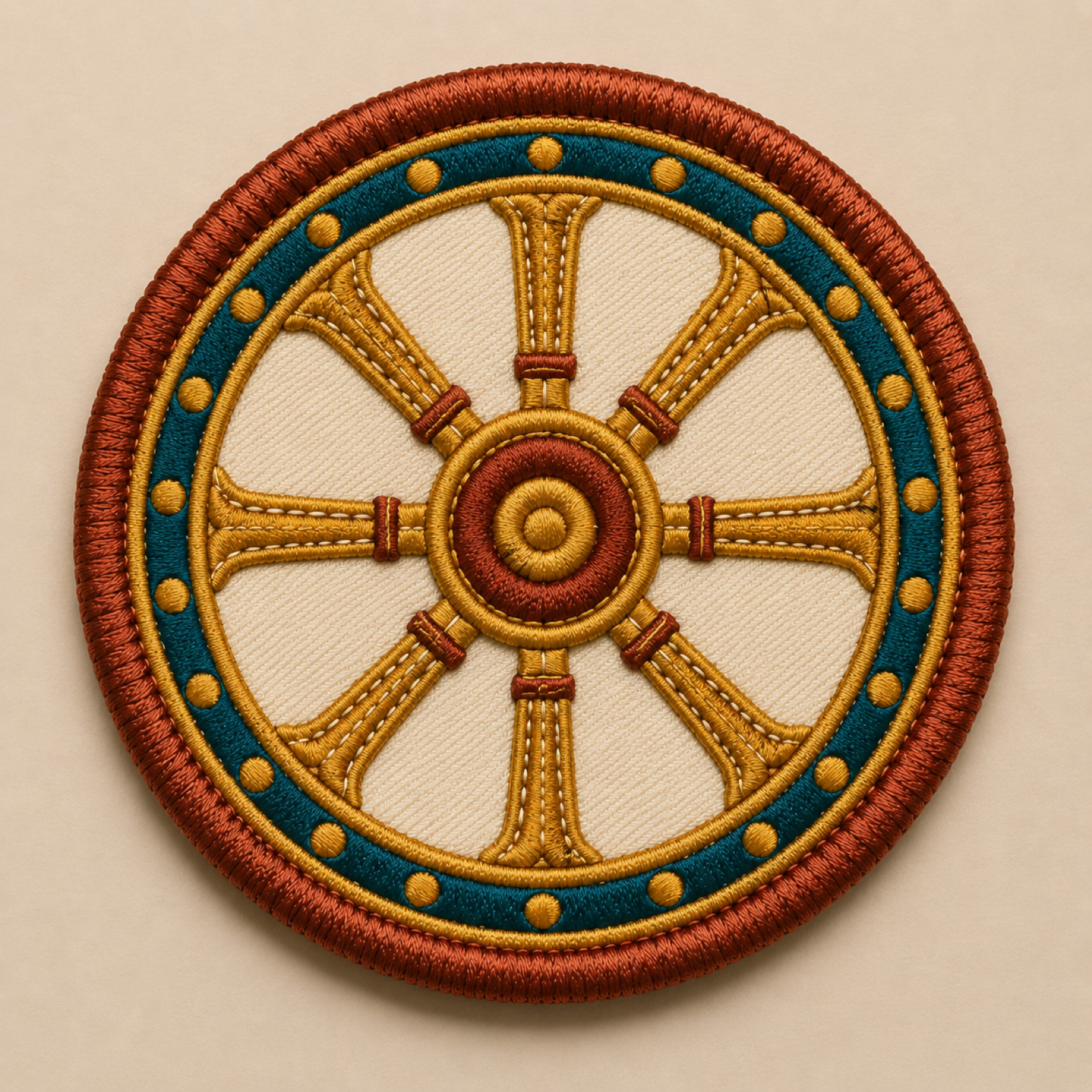 Machine-embroidered Konark wheel round patch