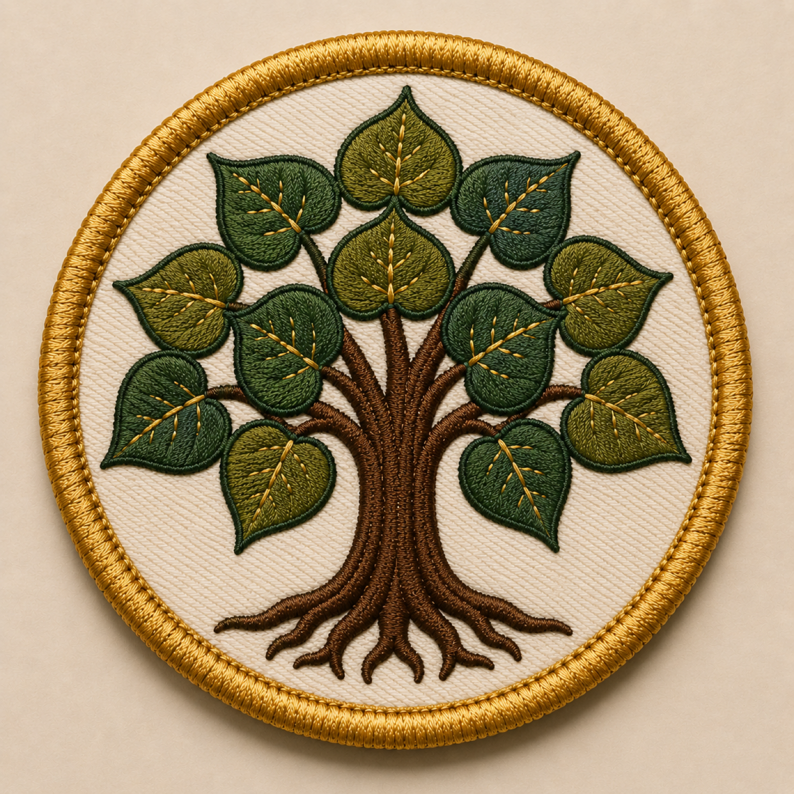 Machine-embroidered Bodhi tree round patch