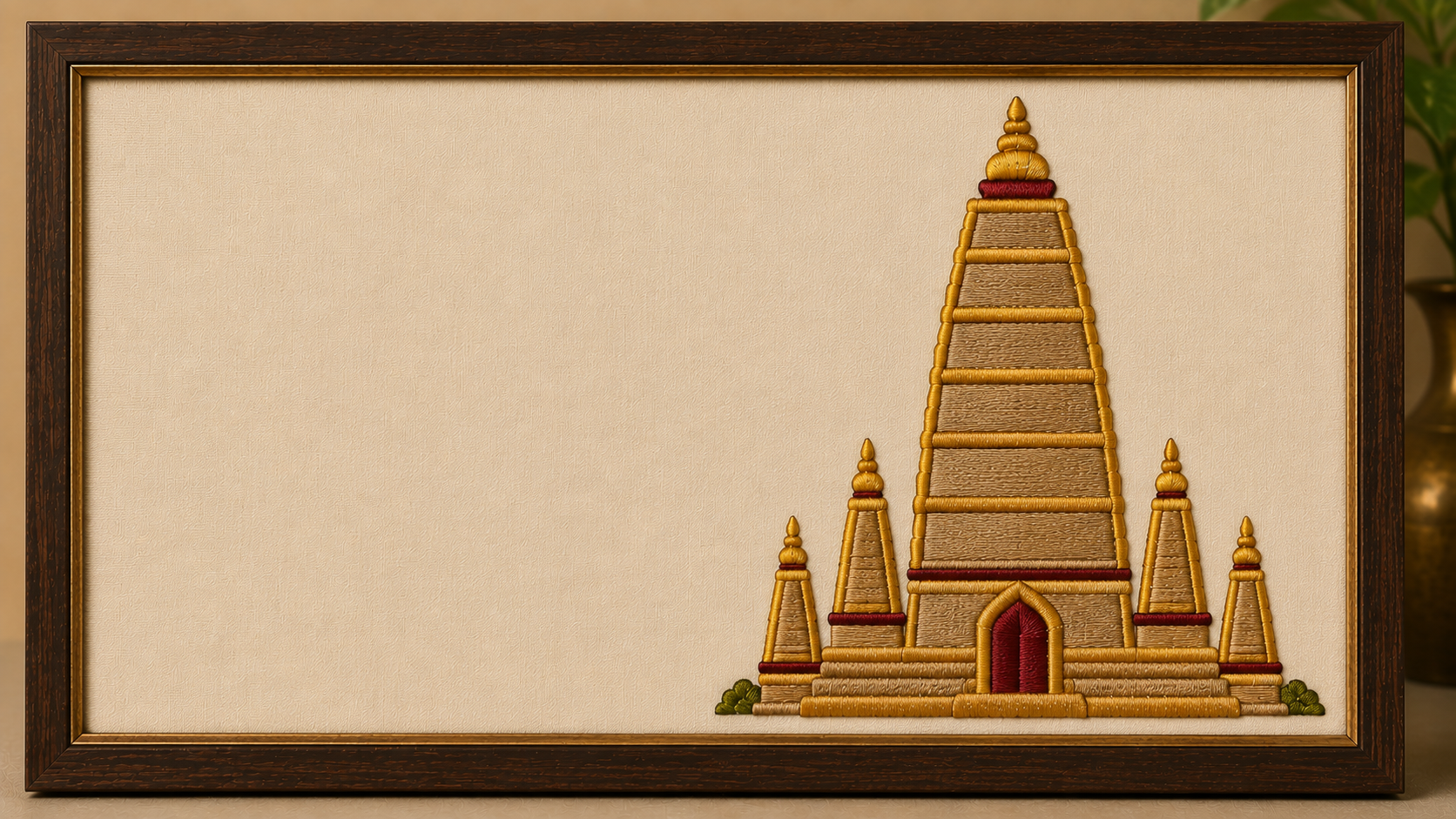 Machine-embroidered emblem of the Mahabodhi Temple, Bodh Gaya, Bihar