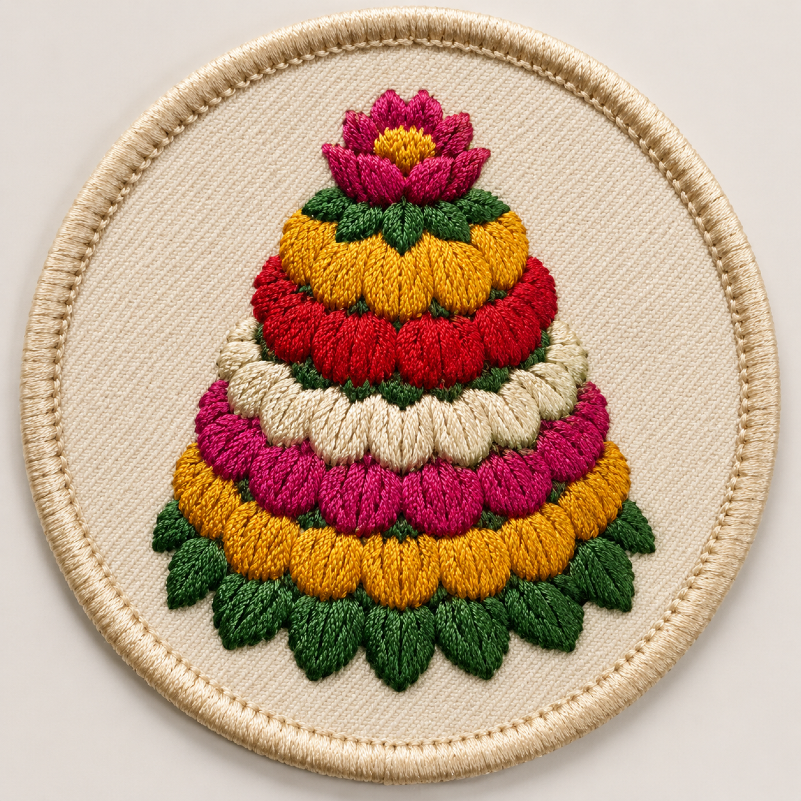 Machine-embroidered Bathukamma round patch
