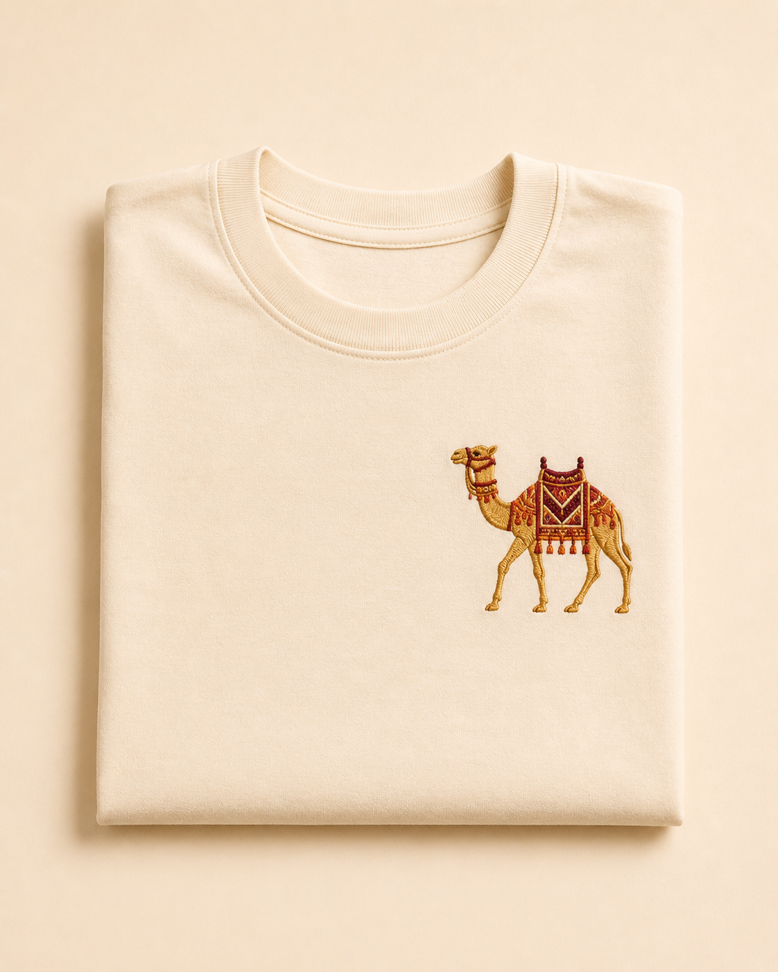 Embroidered Rajasthani desert camel motif t-shirt