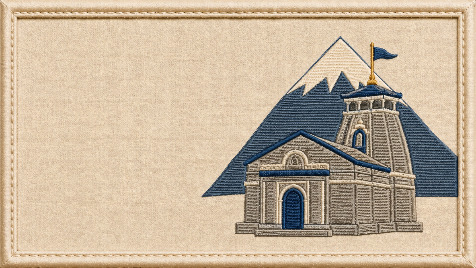 Machine-embroidered Kedarnath temple and Himalayan peak, Uttarakhand