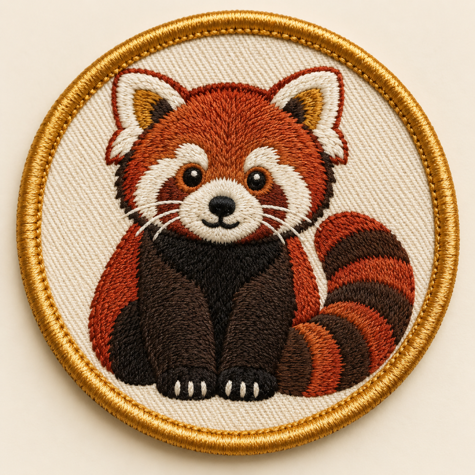 Machine-embroidered red panda round patch, Sikkim