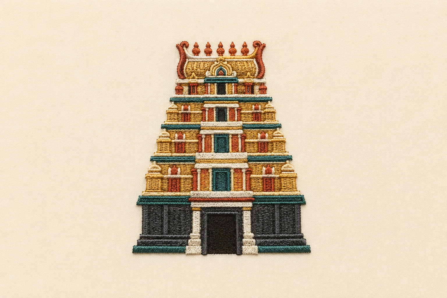 Embroidered emblem of a Chennai temple gopuram