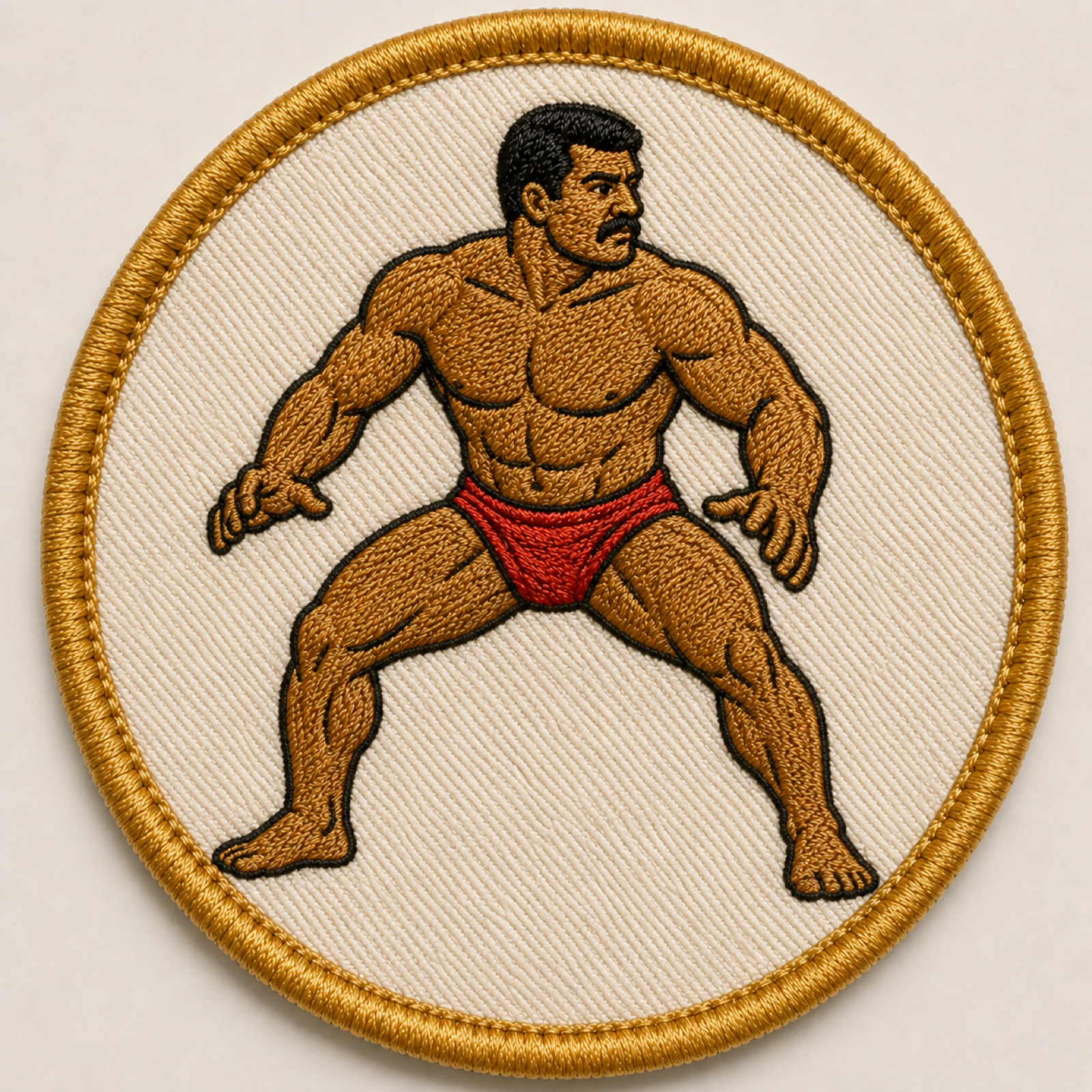 Machine-embroidered kushti wrestler round patch