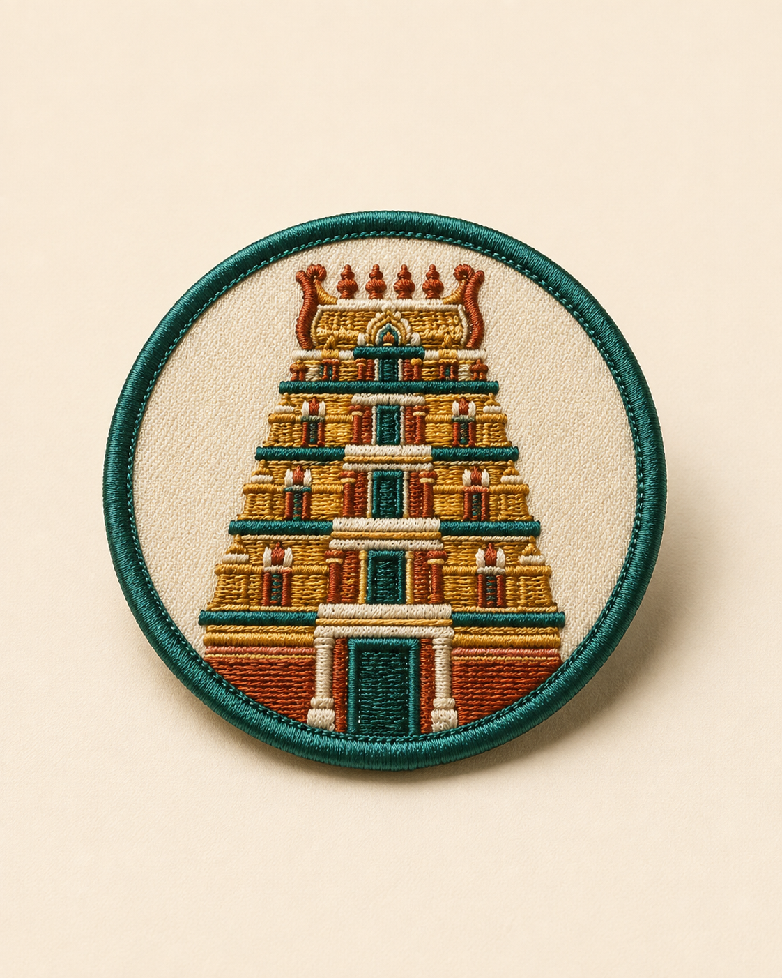 Embroidered temple gopuram patch