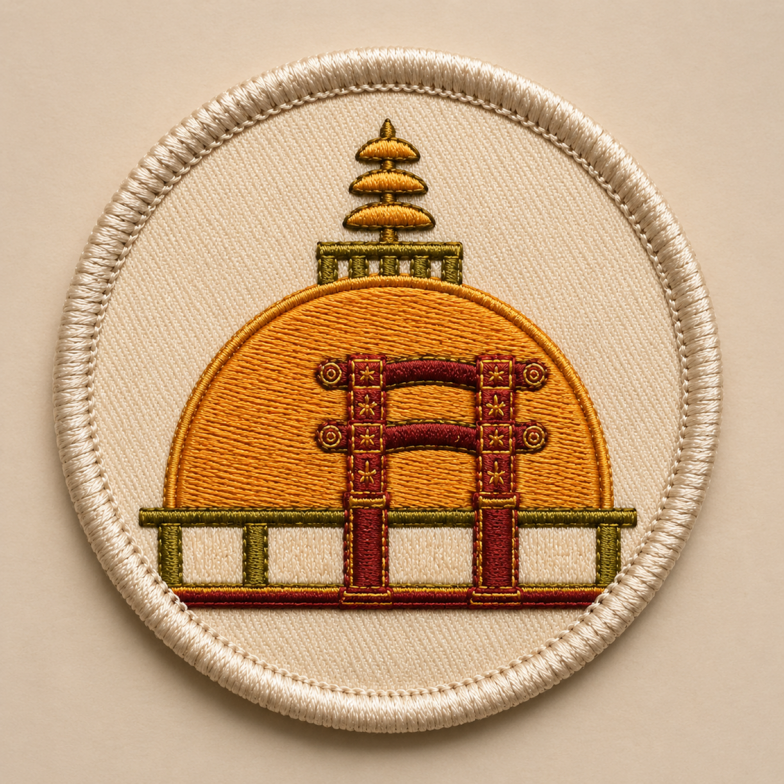 Machine-embroidered Sanchi Stupa round patch