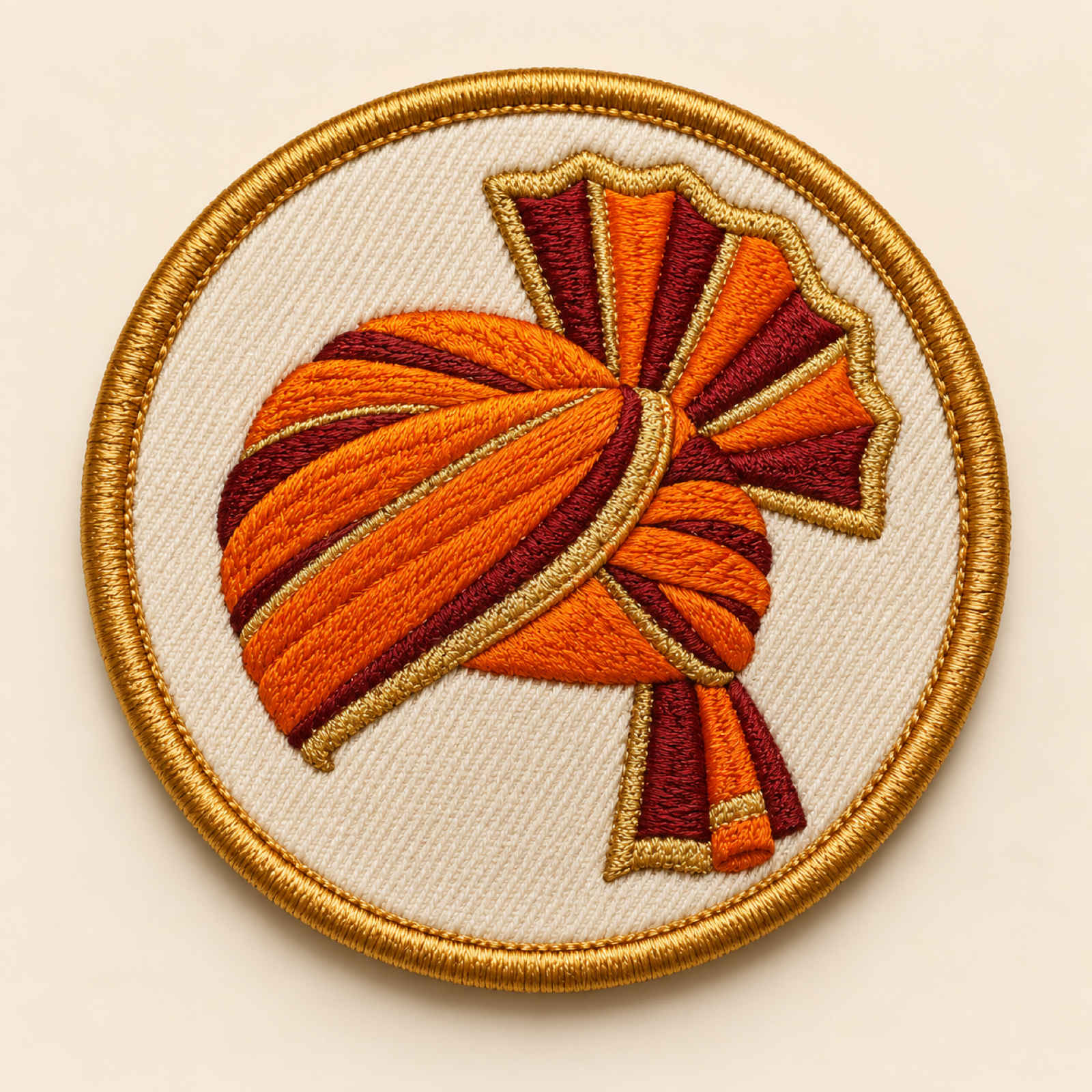 Machine-embroidered Puneri Pagdi turban round patch, Pune