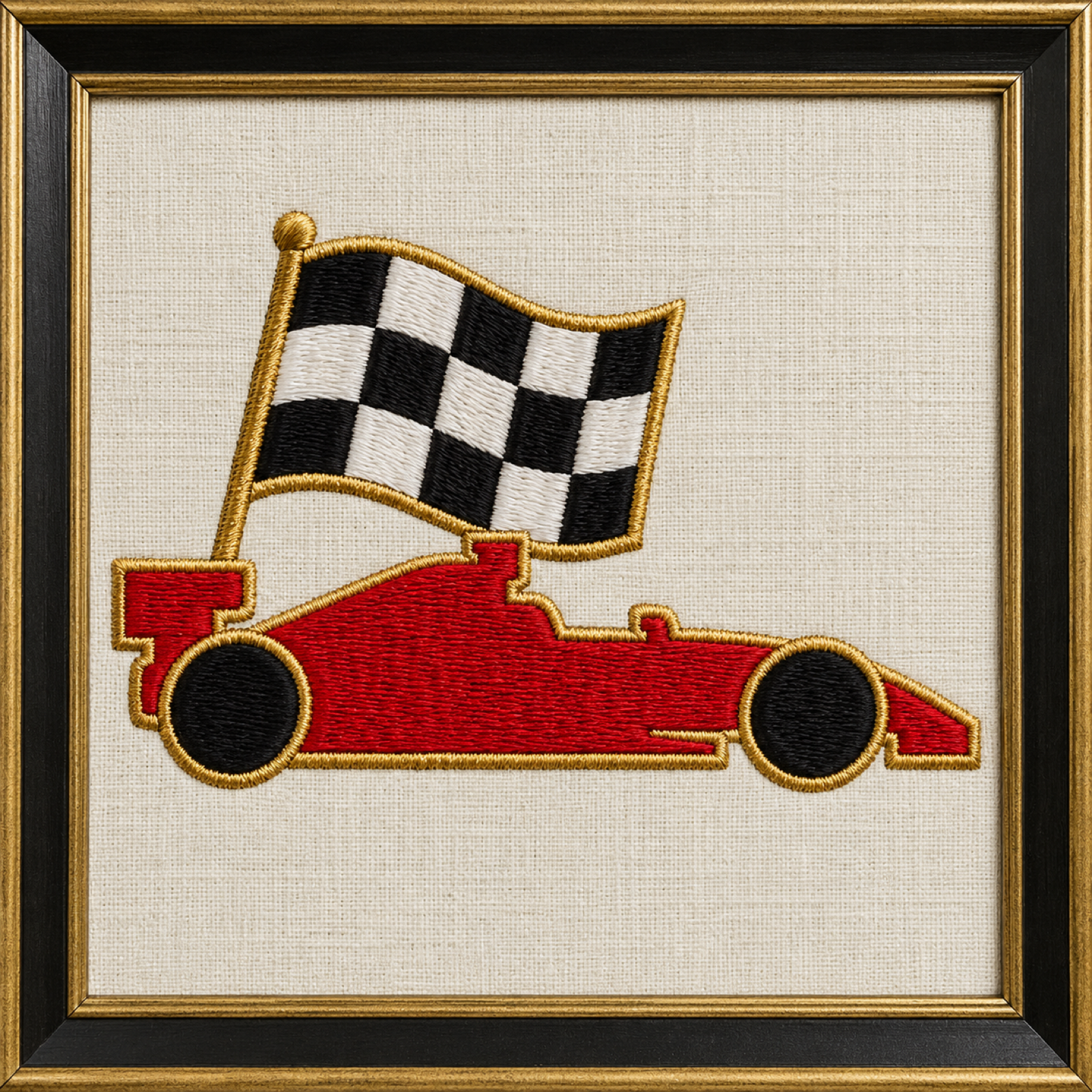 Race car and chequered flag embroidered framed art, Greater Noida