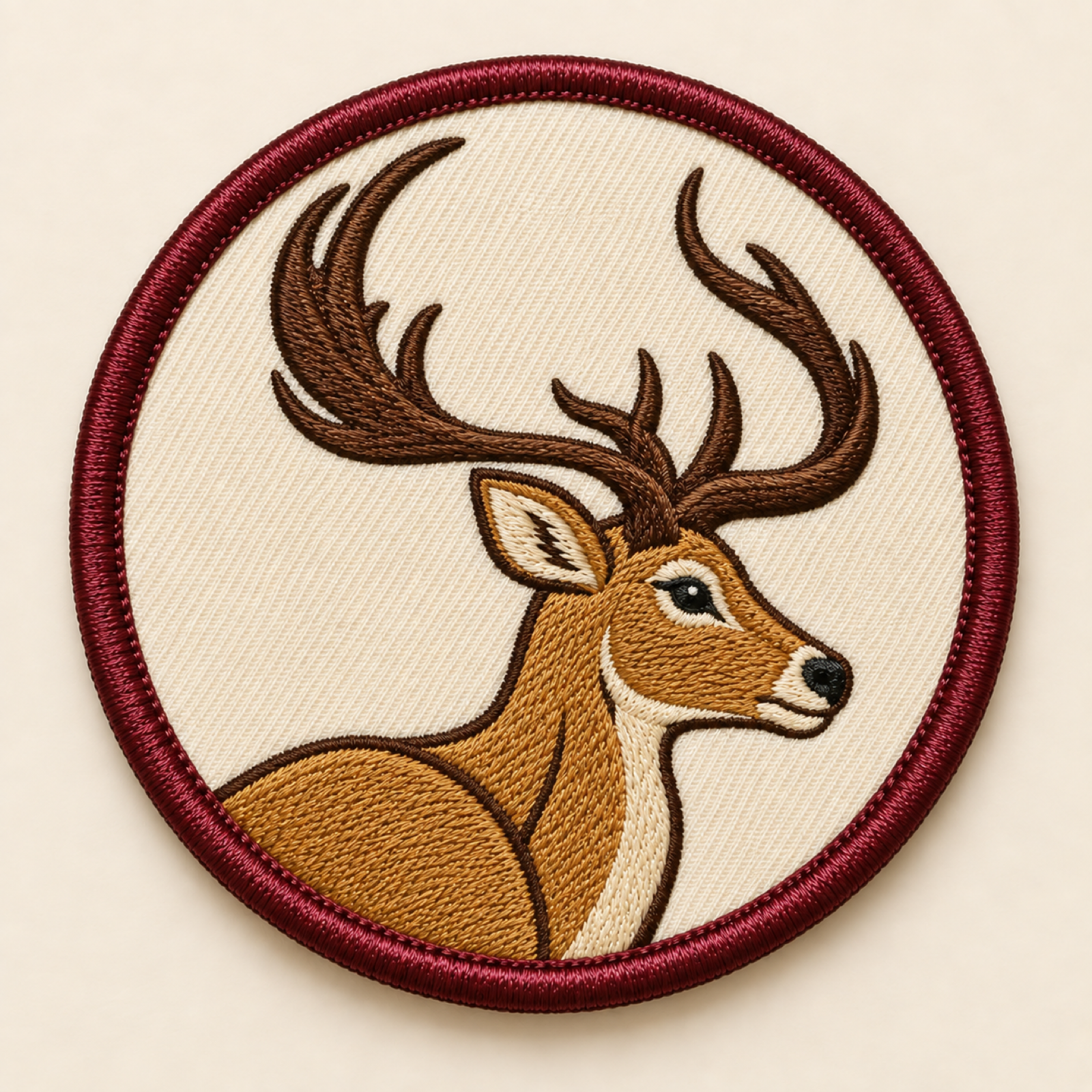 Machine-embroidered Sangai brow-antlered deer round patch, Manipur state animal
