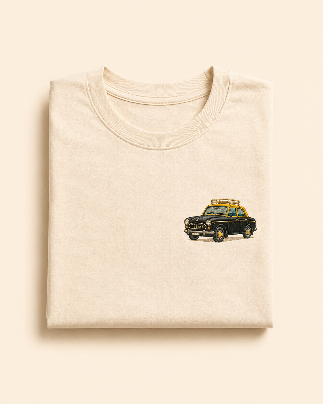 Embroidered Mumbai kaali-peeli taxi motif t-shirt