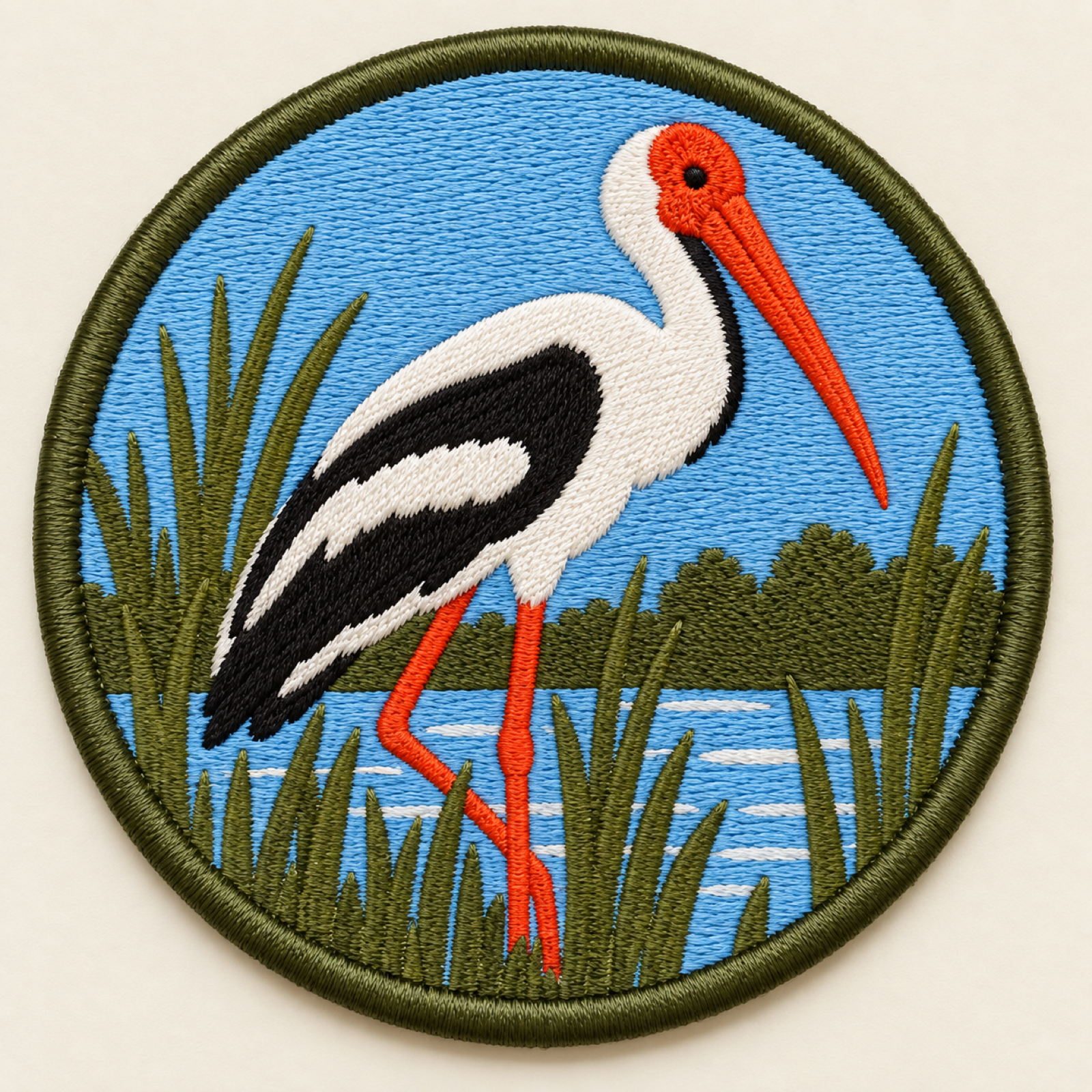 Painted stork embroidered round patch, Sultanpur, Gurugram
