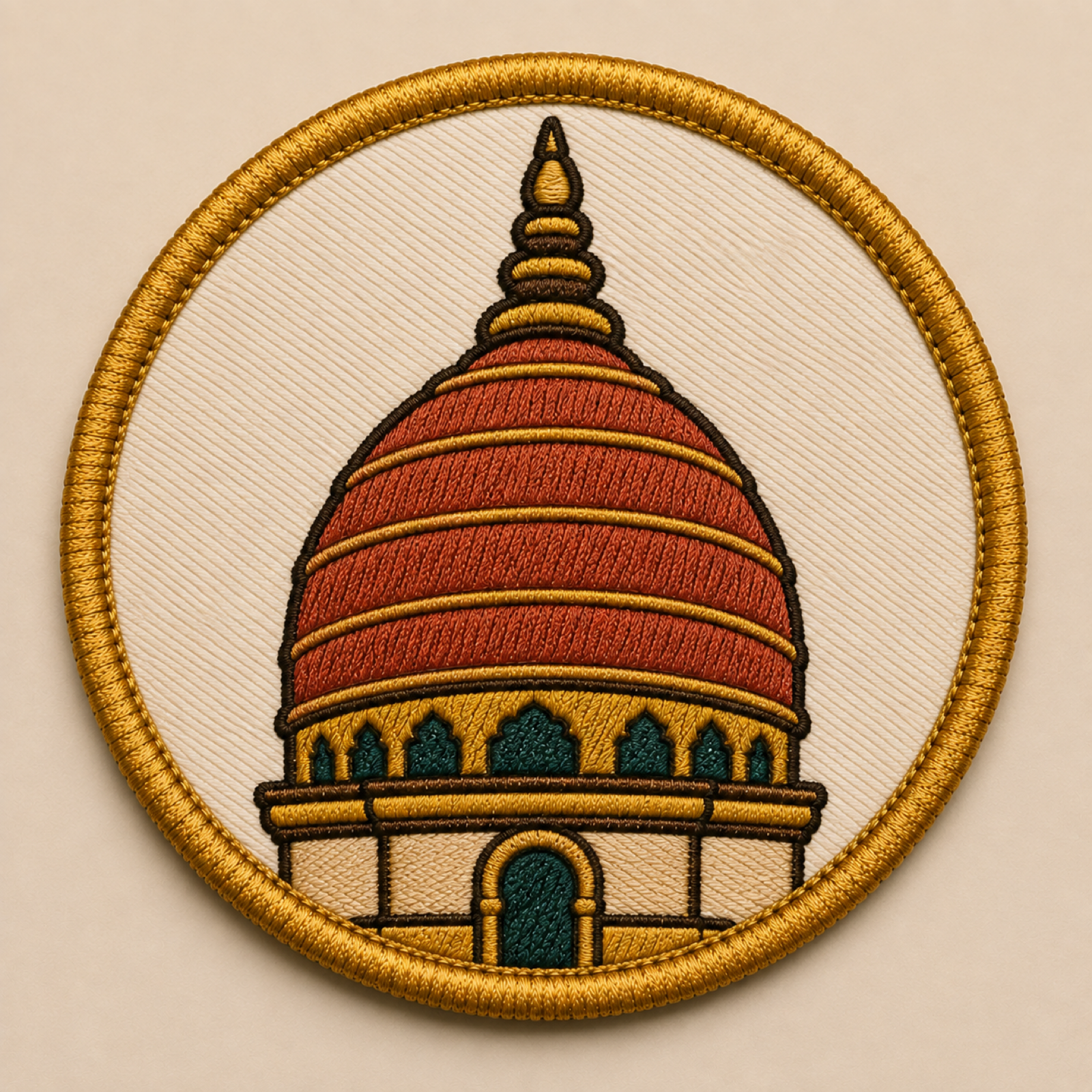 Machine-embroidered Kamakhya Temple round patch