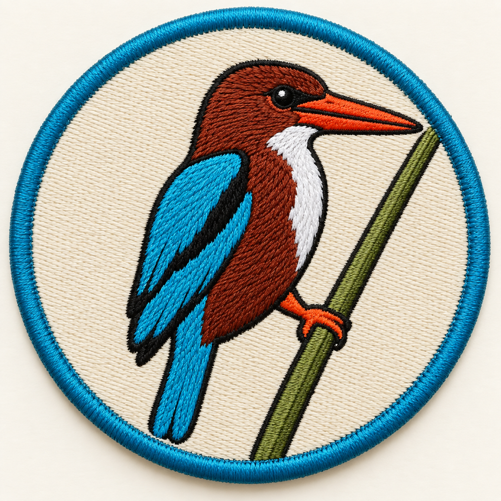 Kingfisher embroidered round patch, Okhla Bird Sanctuary, Noida