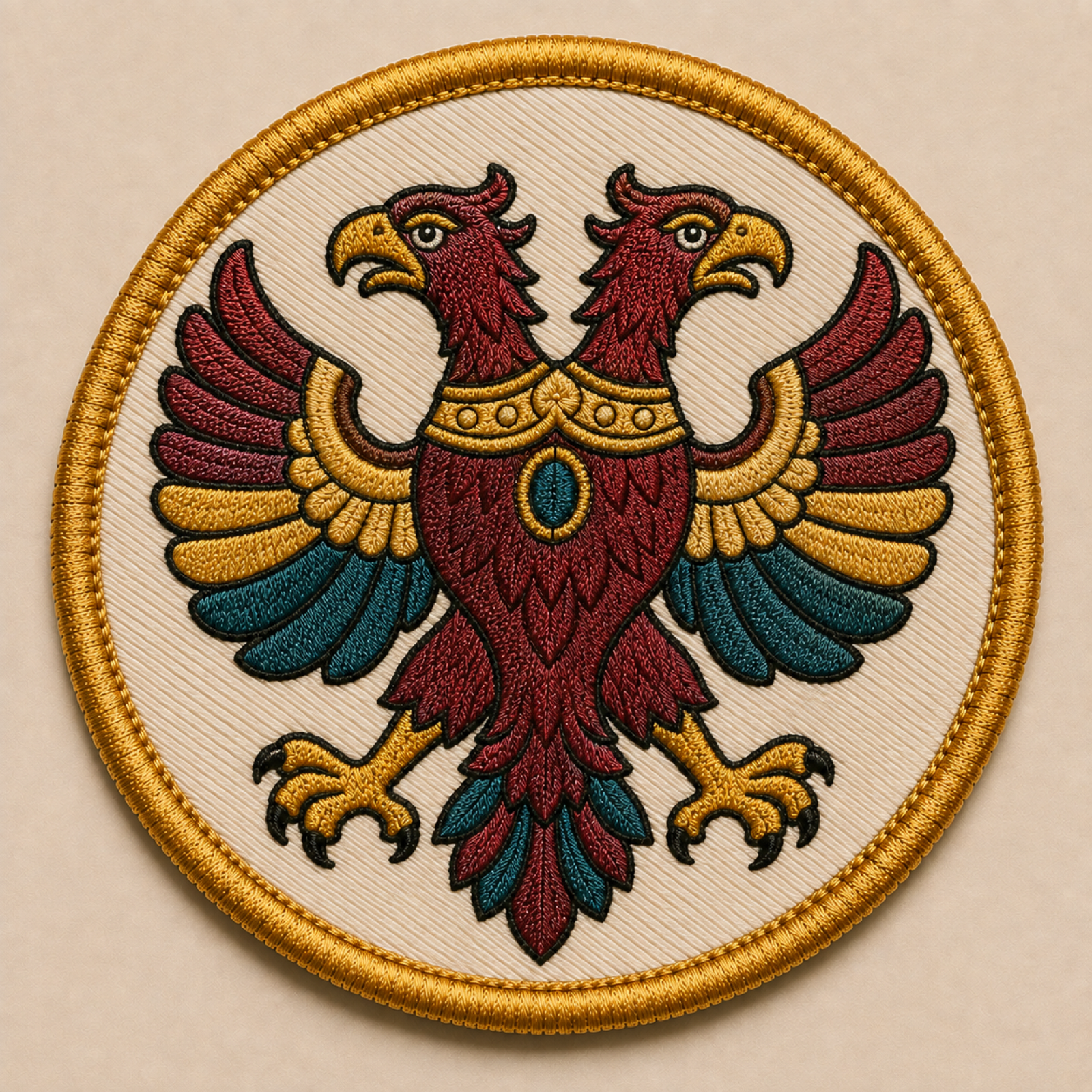 Machine-embroidered Gandaberunda round patch
