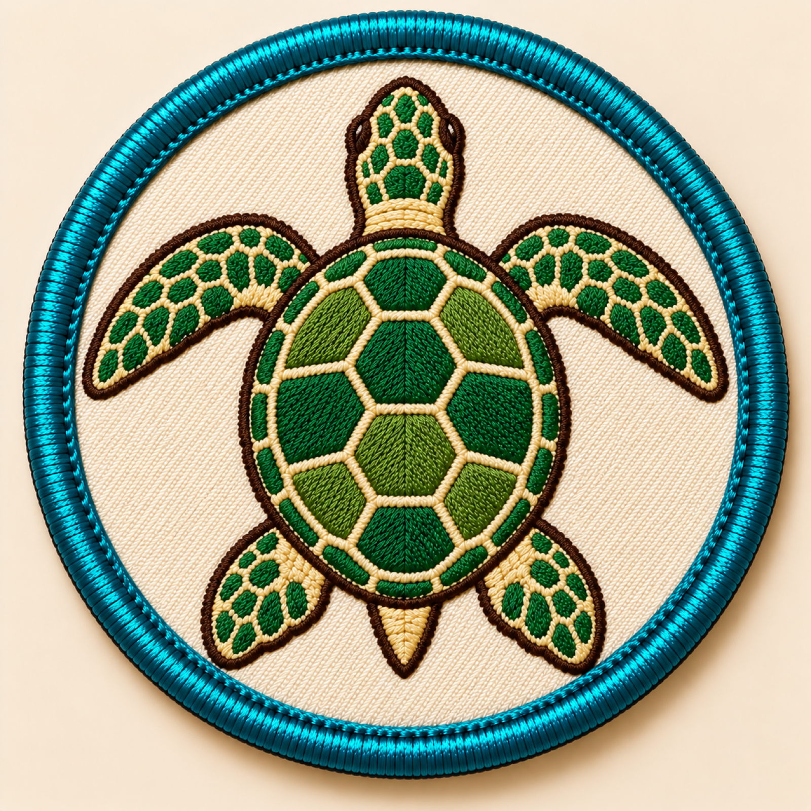 Machine-embroidered green sea turtle round patch, Andaman & Nicobar