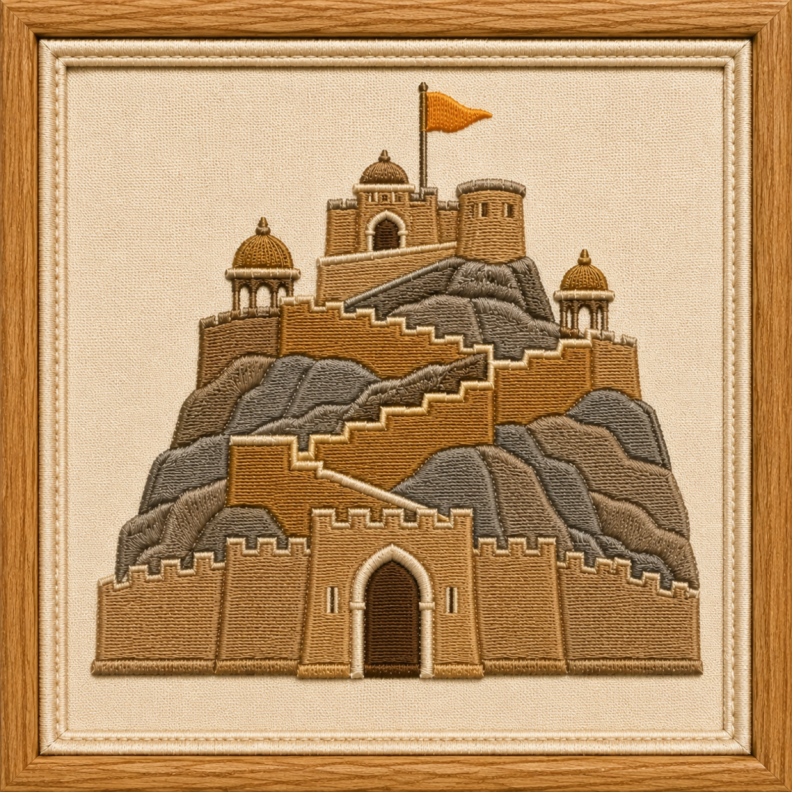Embroidered Golconda Fort framed wall art