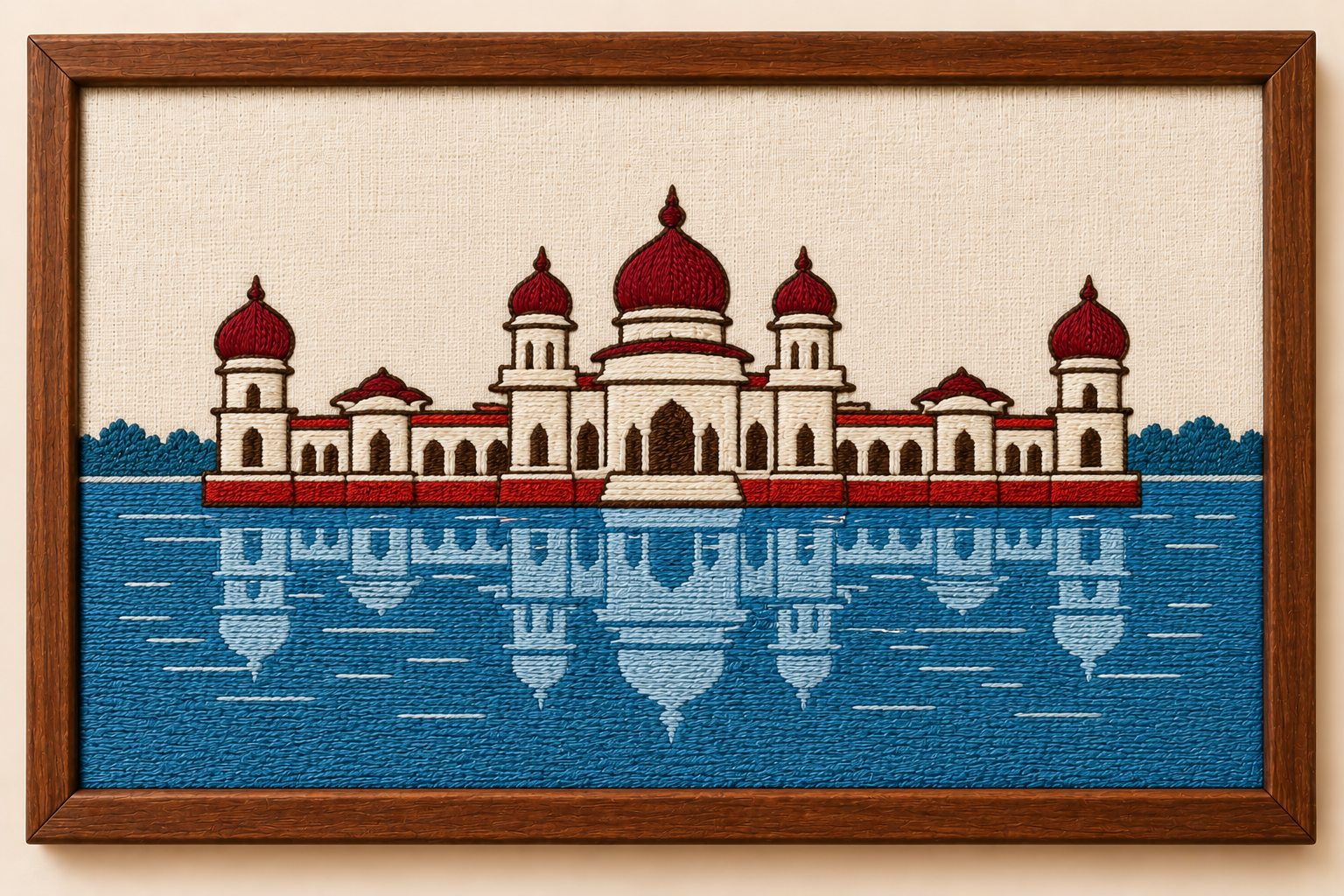 Machine-embroidered Neermahal water palace on the lake, Tripura