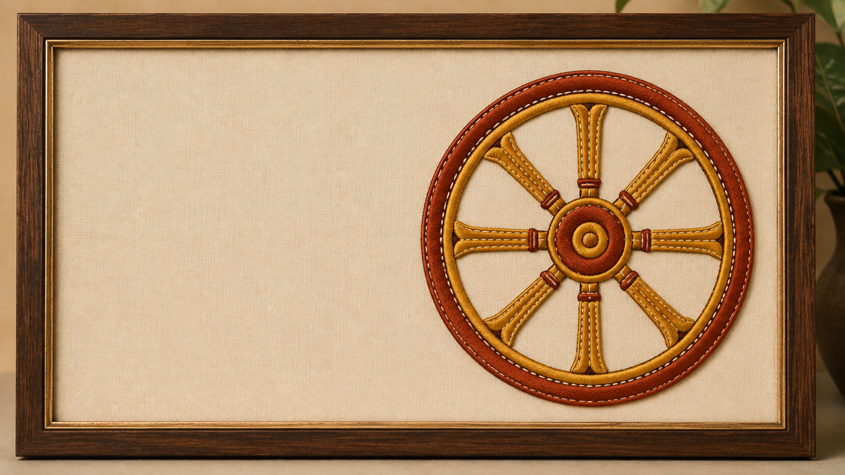 Machine-embroidered emblem of the Konark Sun Temple chariot wheel, Odisha