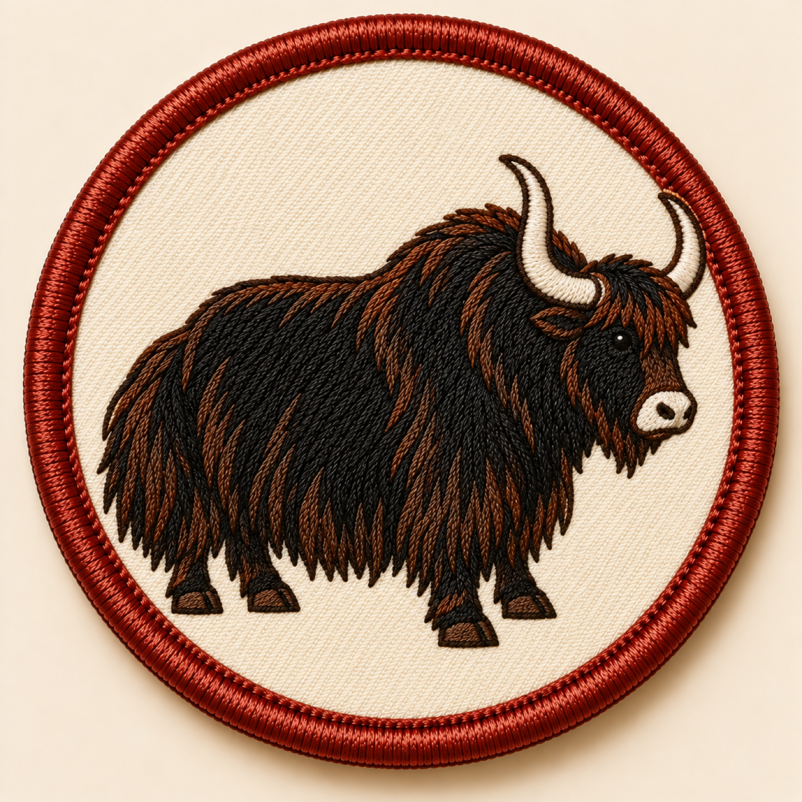 Machine-embroidered shaggy Himalayan yak round patch, Arunachal Pradesh