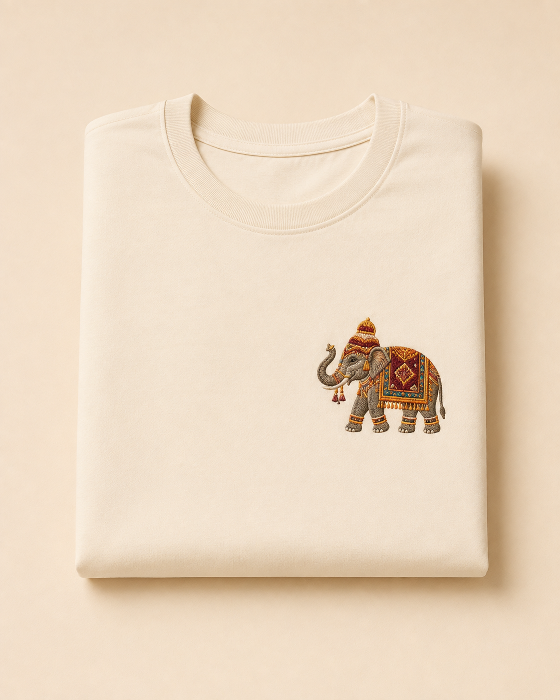 Embroidered Rajasthani festival elephant motif t-shirt