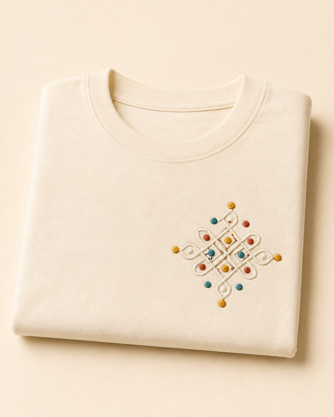 Embroidered South Indian kolam motif t-shirt