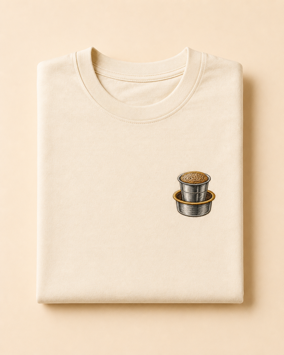 Embroidered South Indian filter coffee motif t-shirt