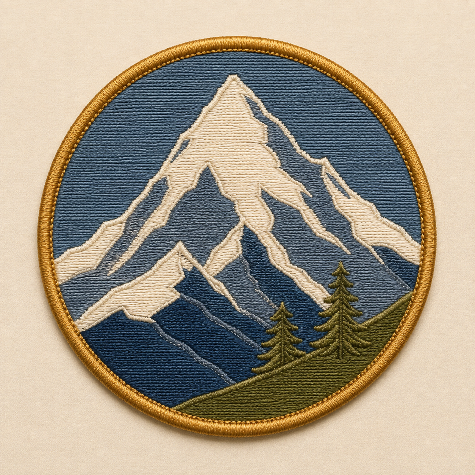 Machine-embroidered snow-capped Himalayan peak round patch